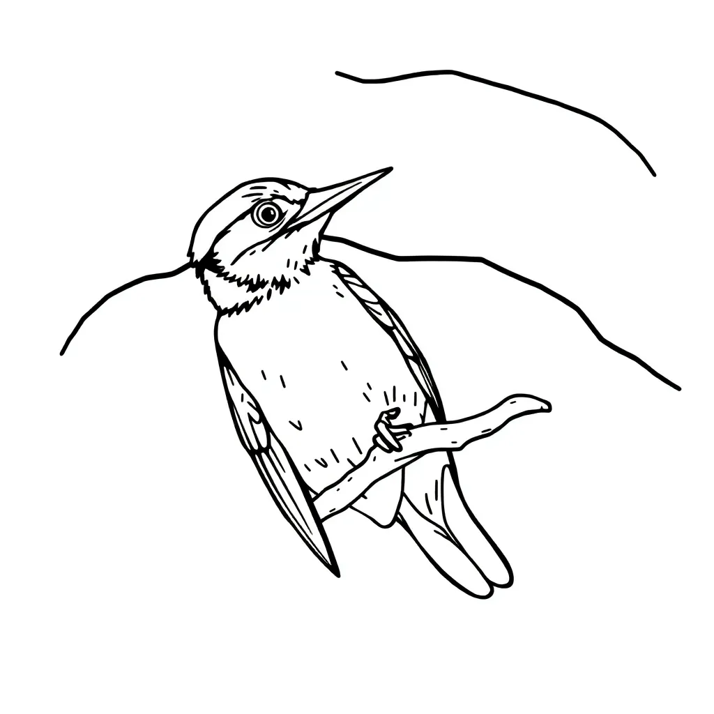 generate a coloring page of woodpecker, clean outline, background