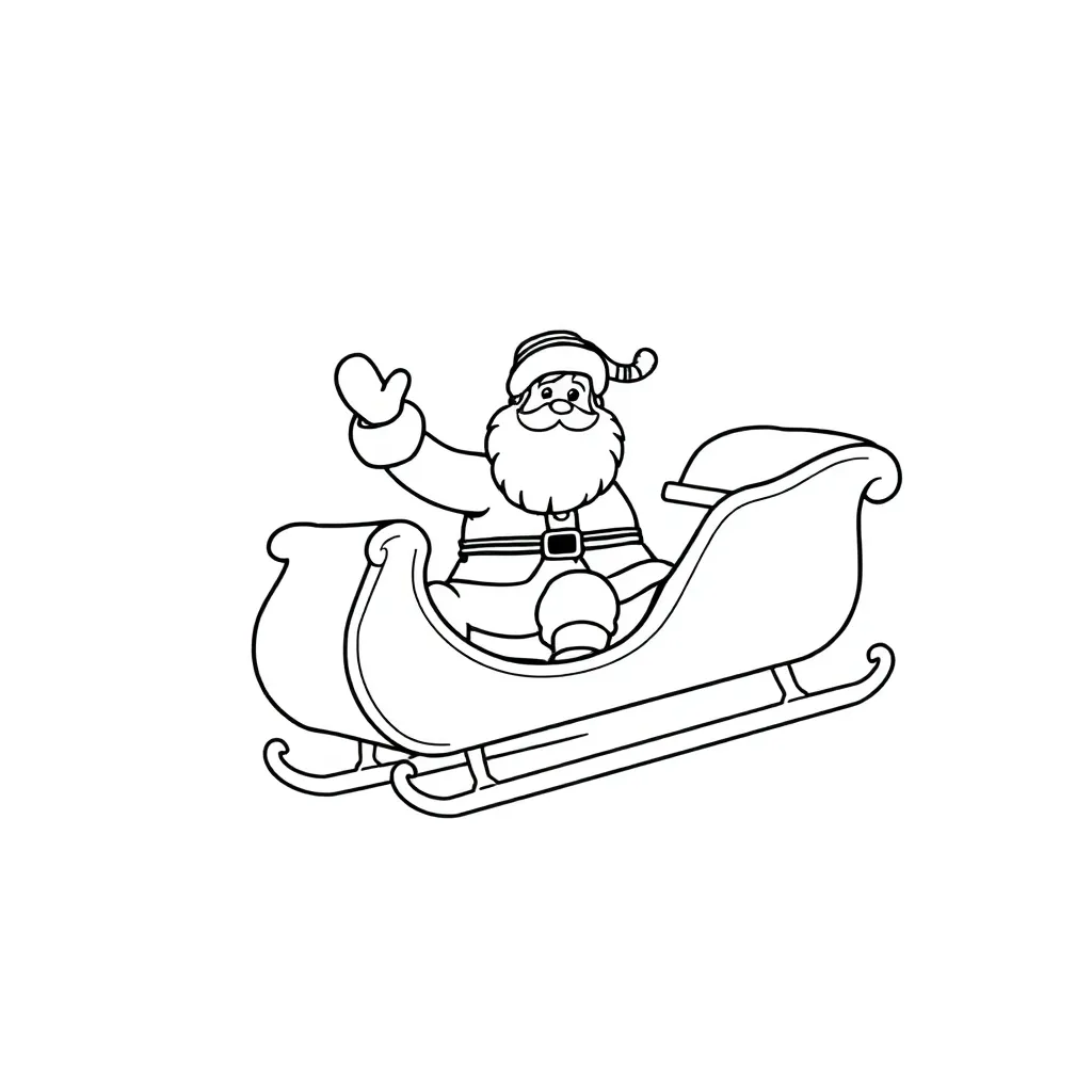 anta waving from sleigh, flying in sky, suit, line art, thick lines, simple shapes