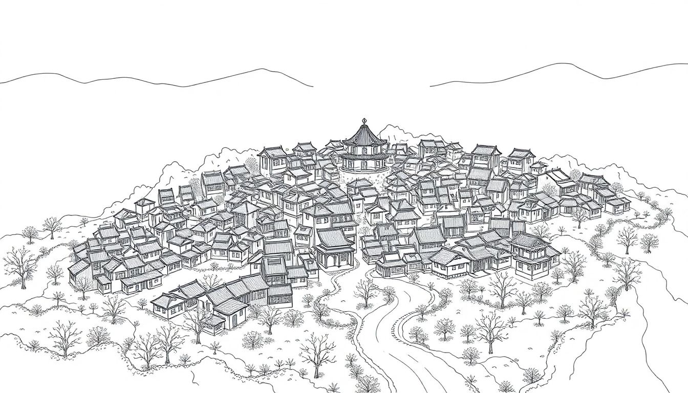 Aerial view of a cluster of Chinese villages