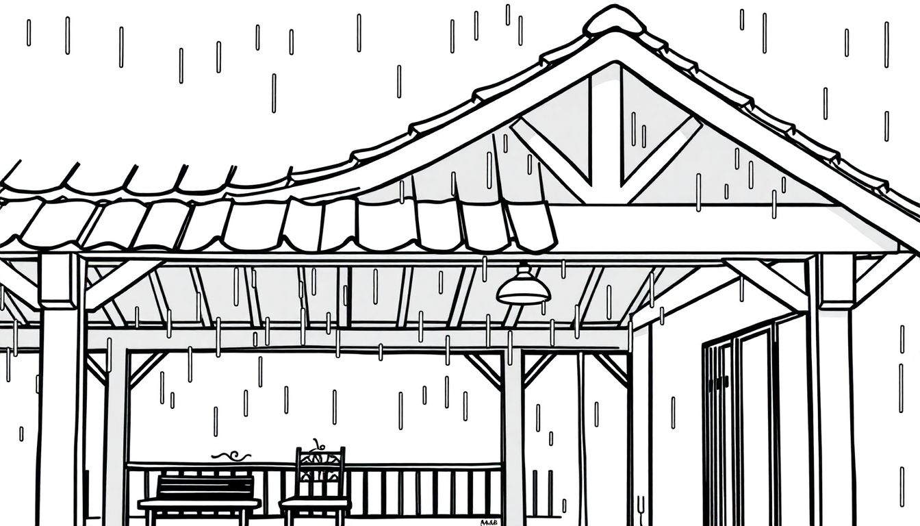 Scene under the eaves on a rainy day