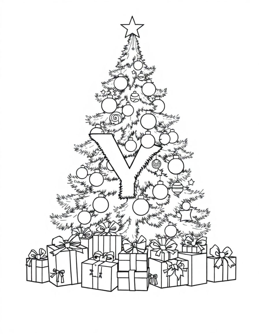 Christmas tree many gifts surround or blend with letter Y