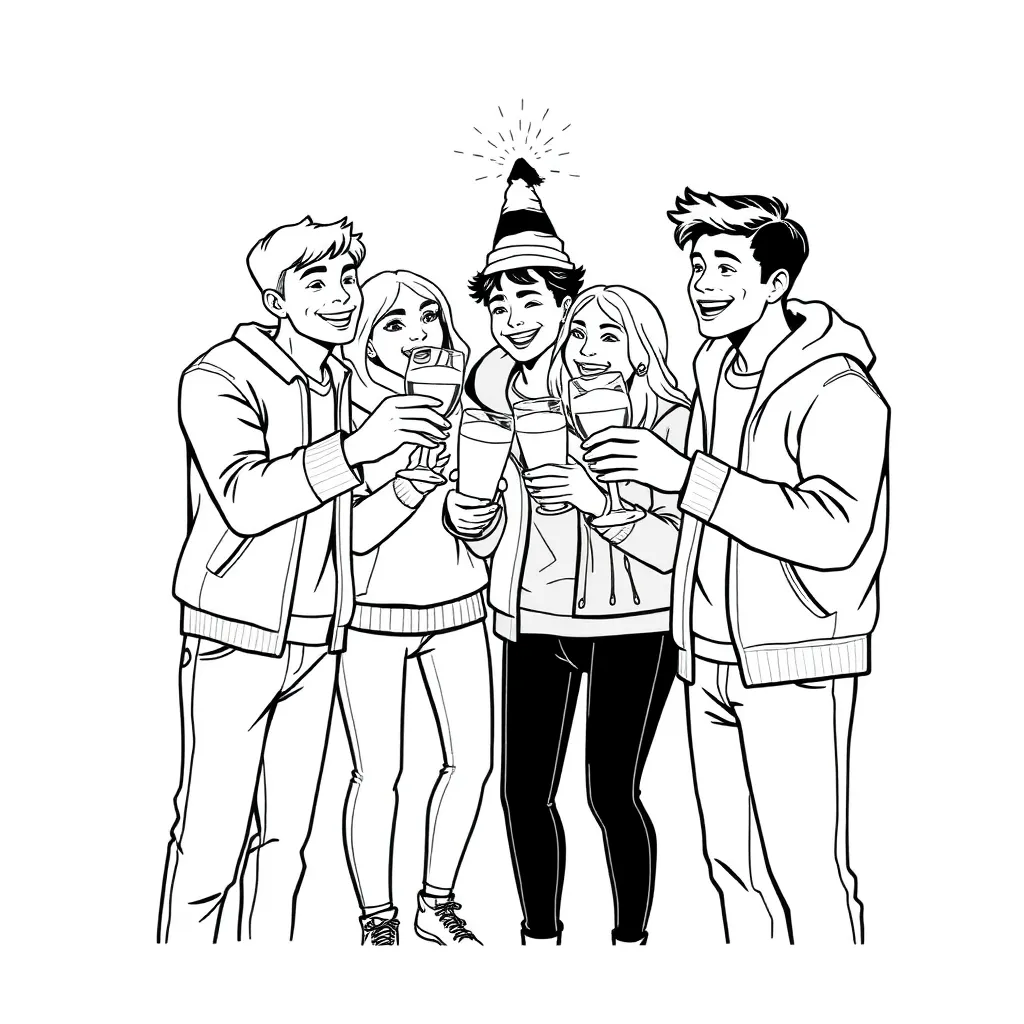 Several young friends are toasting to celebrate the New Year picture has artistic atmosphere.