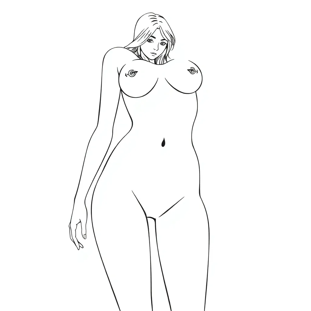 female human body sketch, clean line art, anime style, naked