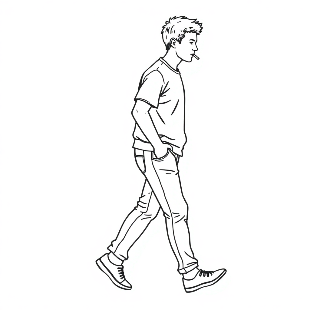A person walking with exhaled breath