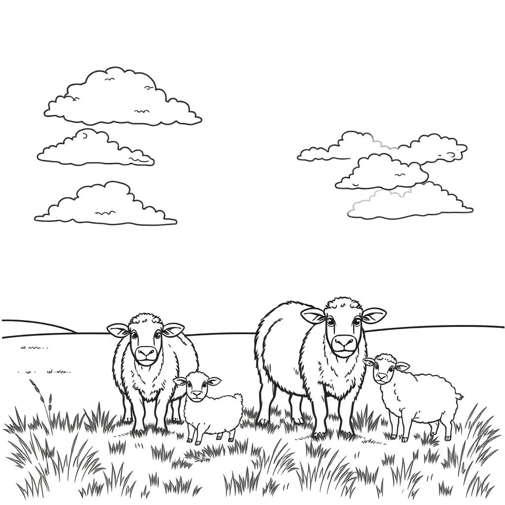 Sky grassland and cattle and sheep also have happy children.