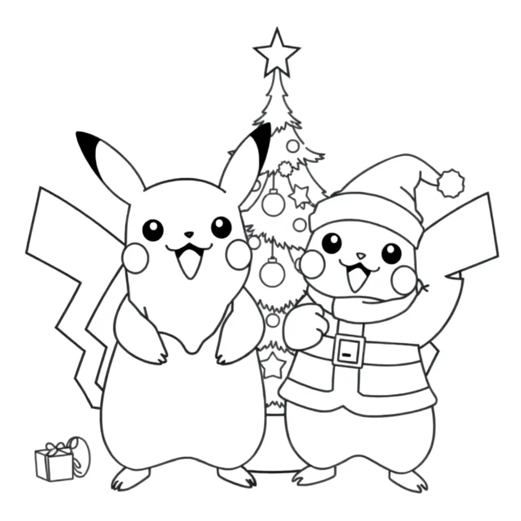 Pikachu, Christmas tree, Santa Claus