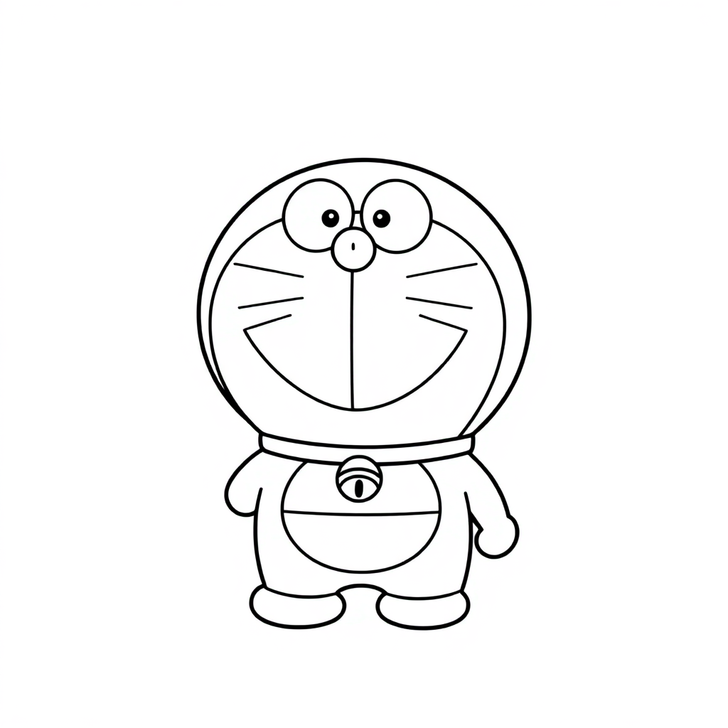 Generate a Doraemon coloring page featuring a cute version of Doraemon.