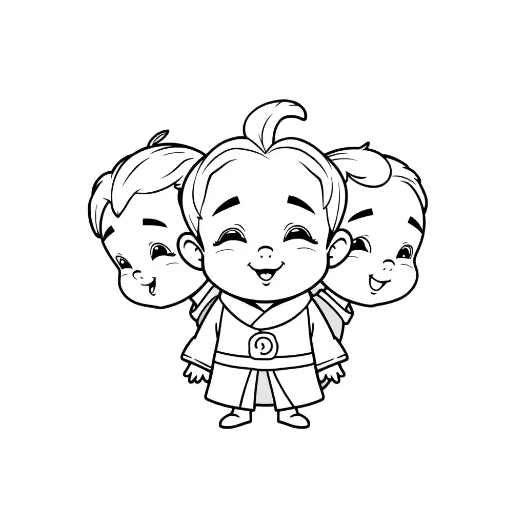 Simple Chinese style chibi three headed character