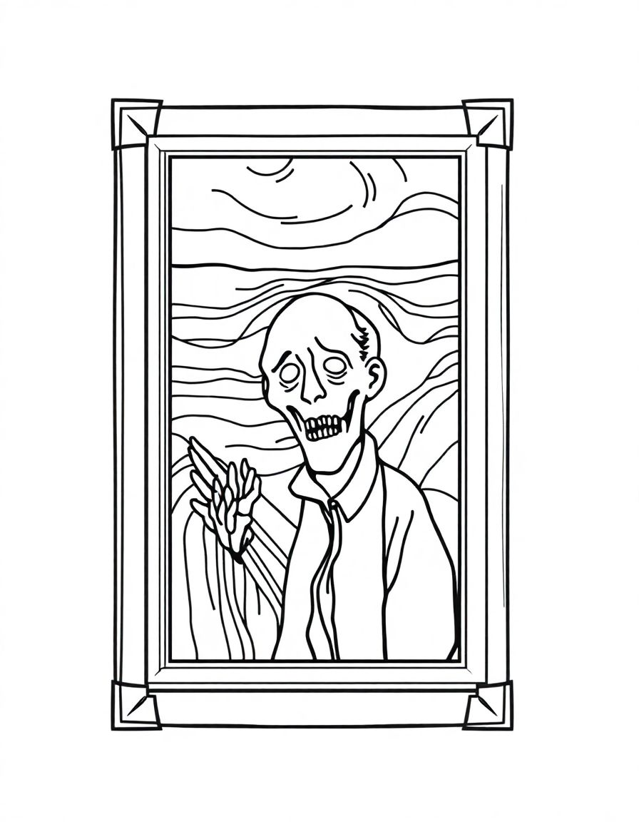 The Scream,in a frame,simple lines,coloring book
