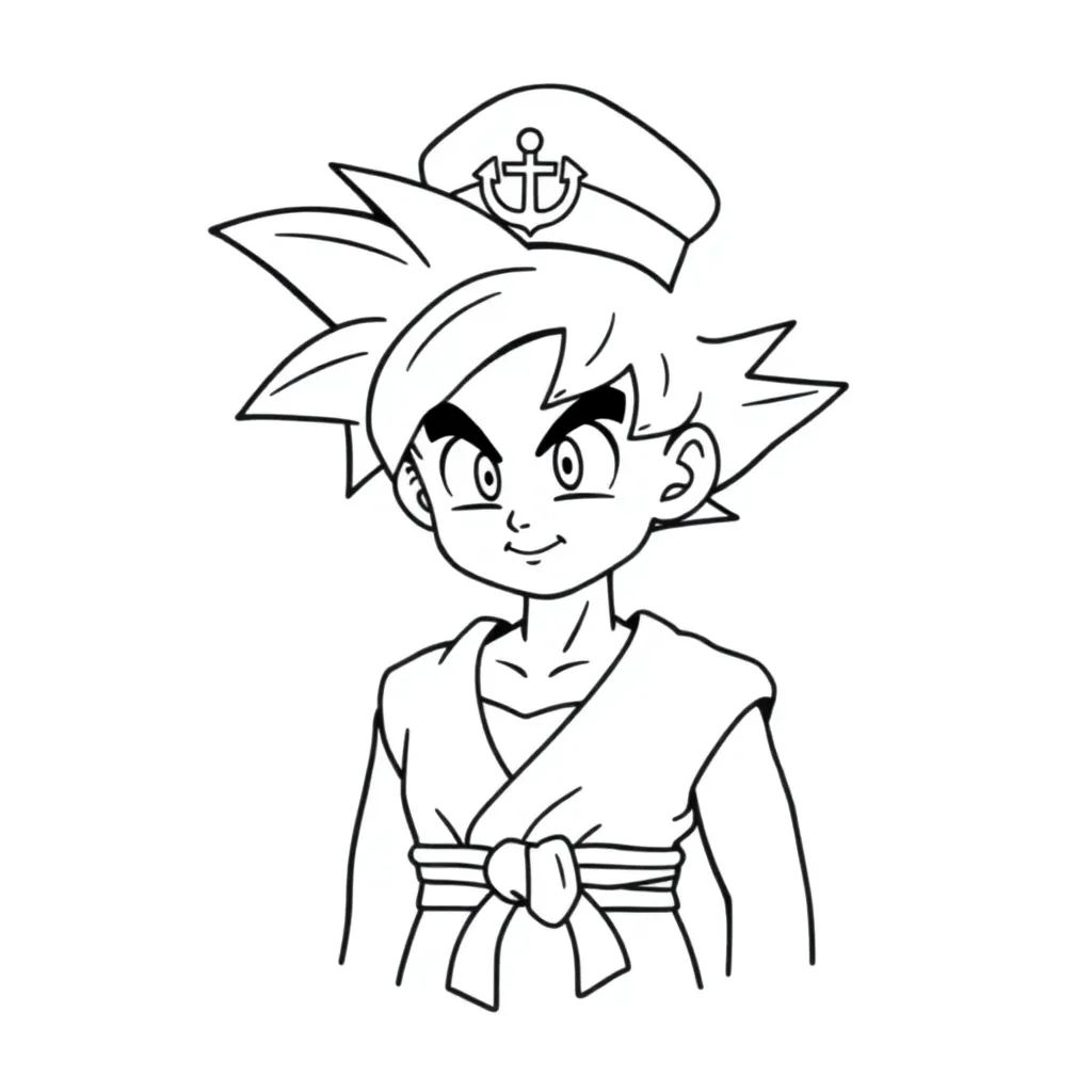 Son Goku, minimalist stick figure captain, simple line art, captain hat with anchor