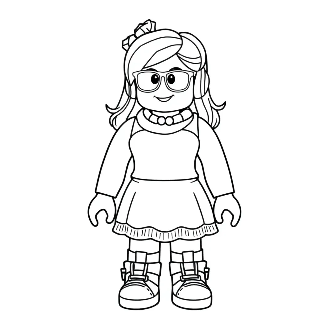 Roblox girl with dress and accessories, outline only