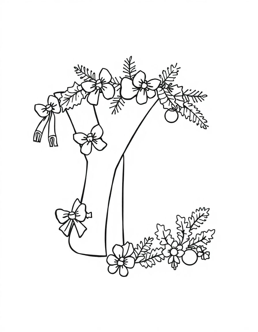 big Y alphabet coloring pages with Christmas decorations