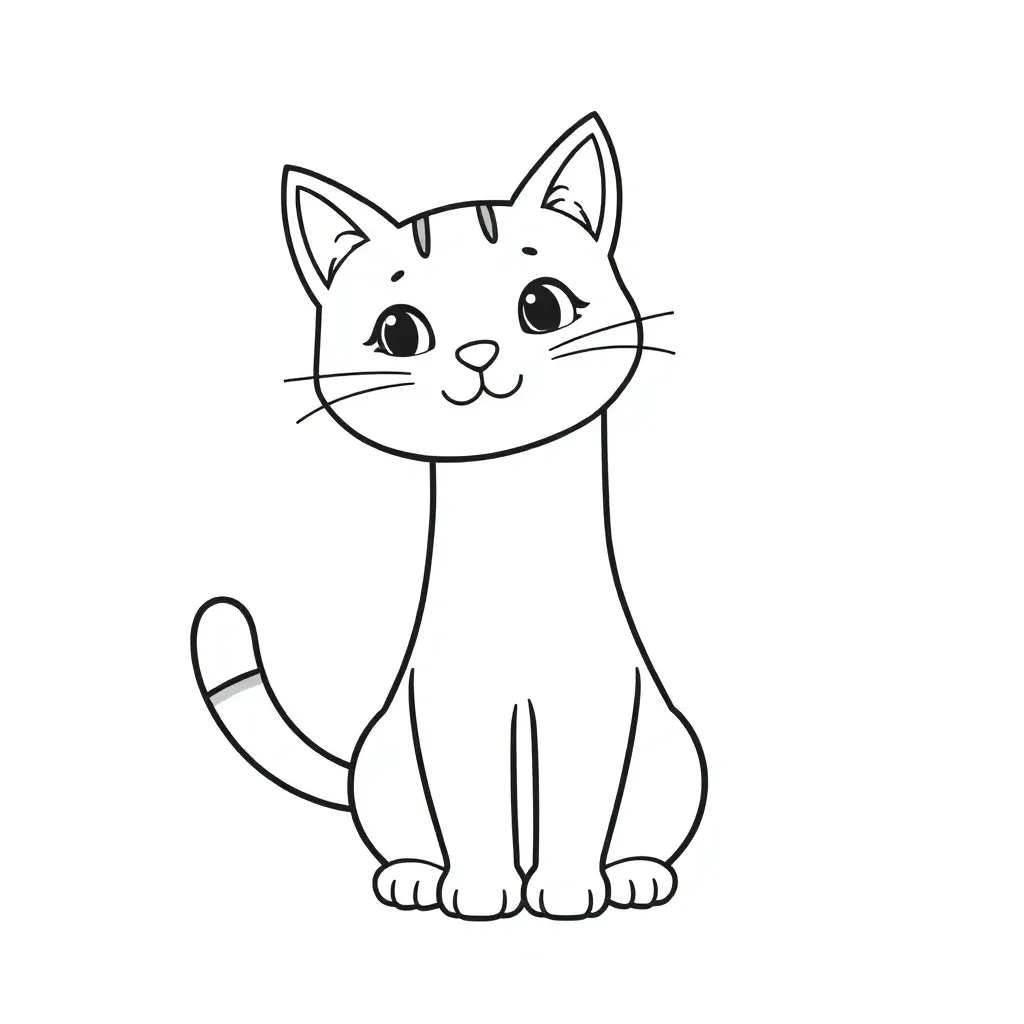 number 1 shaped like a cute cat, kids coloring book style, big bold outline, and , simple