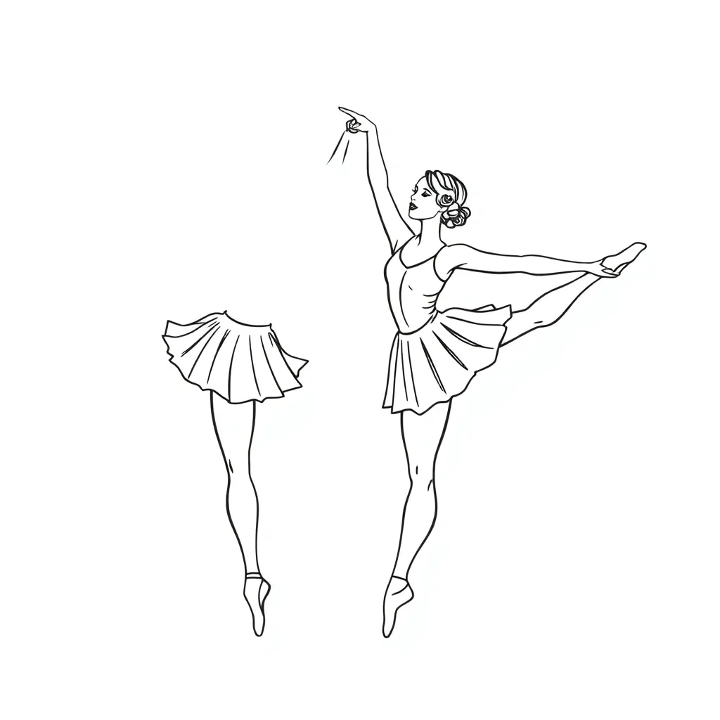 Classical ballet dancers perform vertical splits, with one leg standing upright and one leg facing u