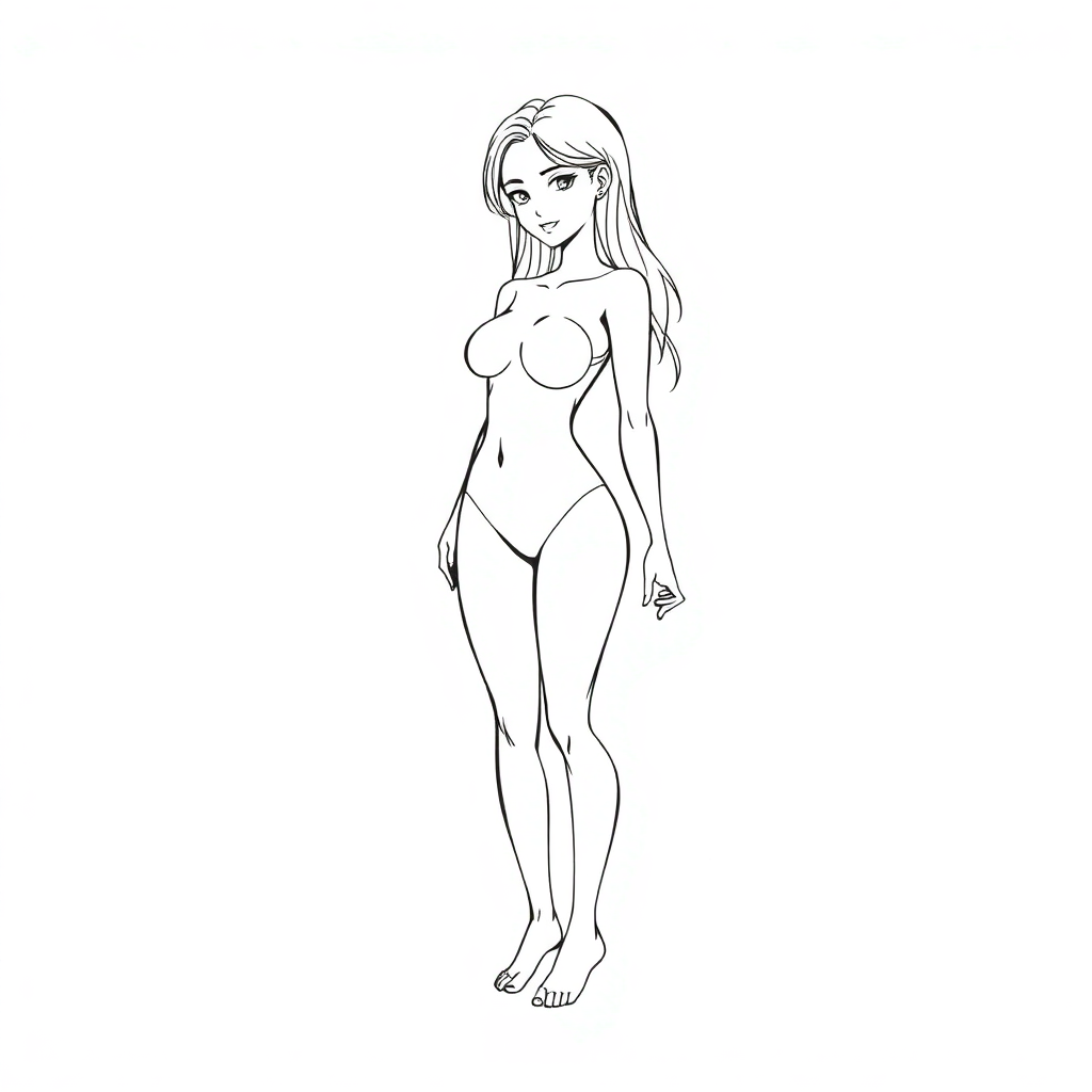 female human body sketch, clean line art, anime style