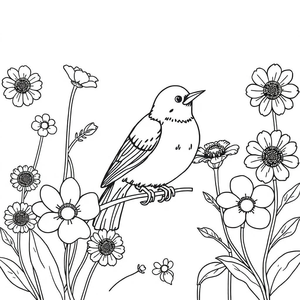 Bird flowers bird natural lines little pattern easy