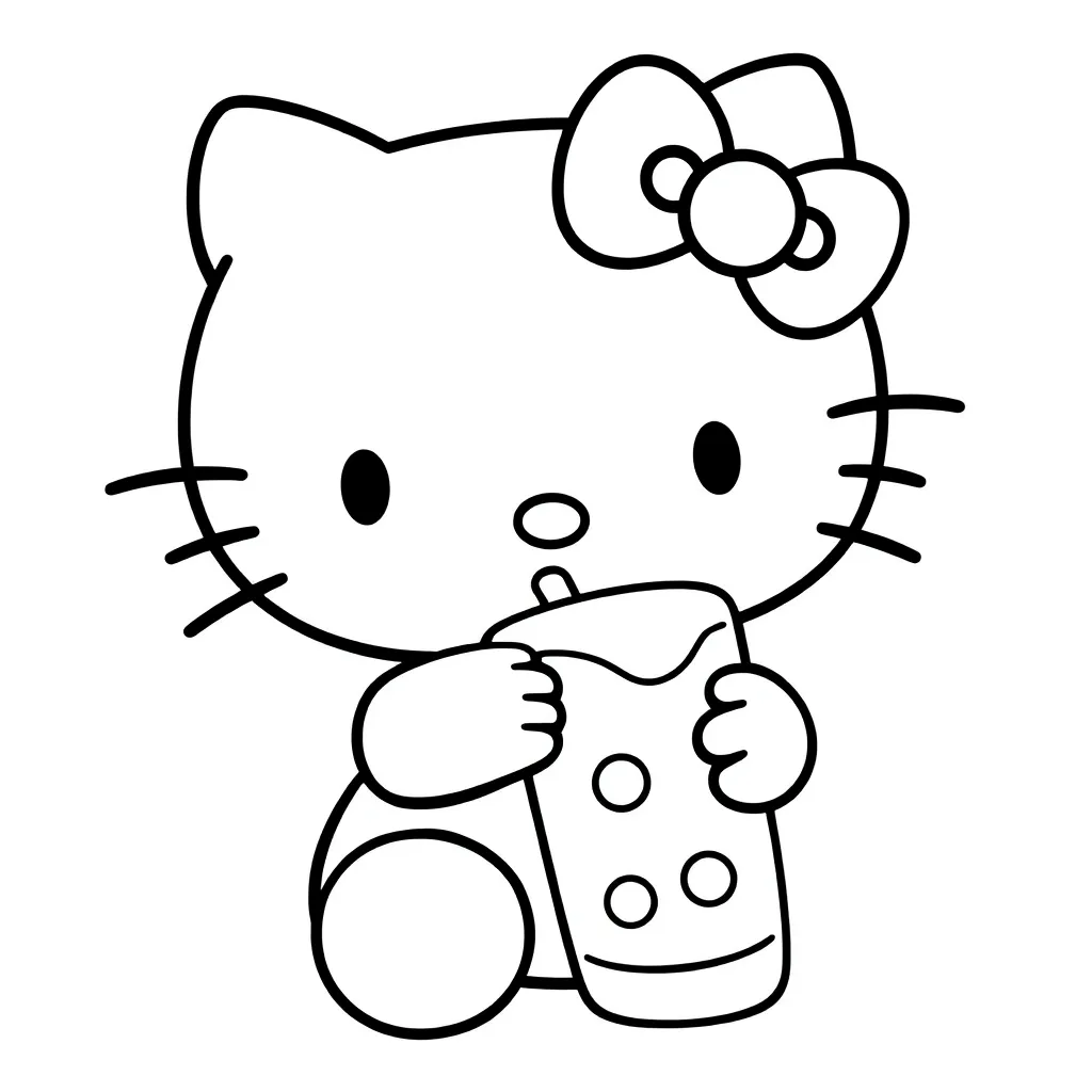 Hello Kitty is drinking bubble tea