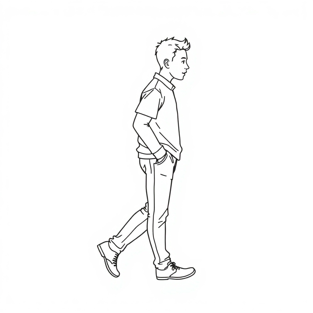 A person walking with exhaled breath
