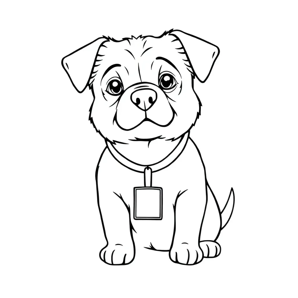 A dog wearing work badge writing.