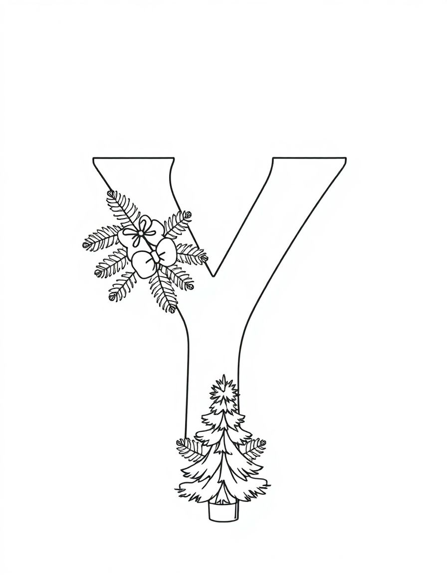 letter Y coloring pages with Christmas tree decorations