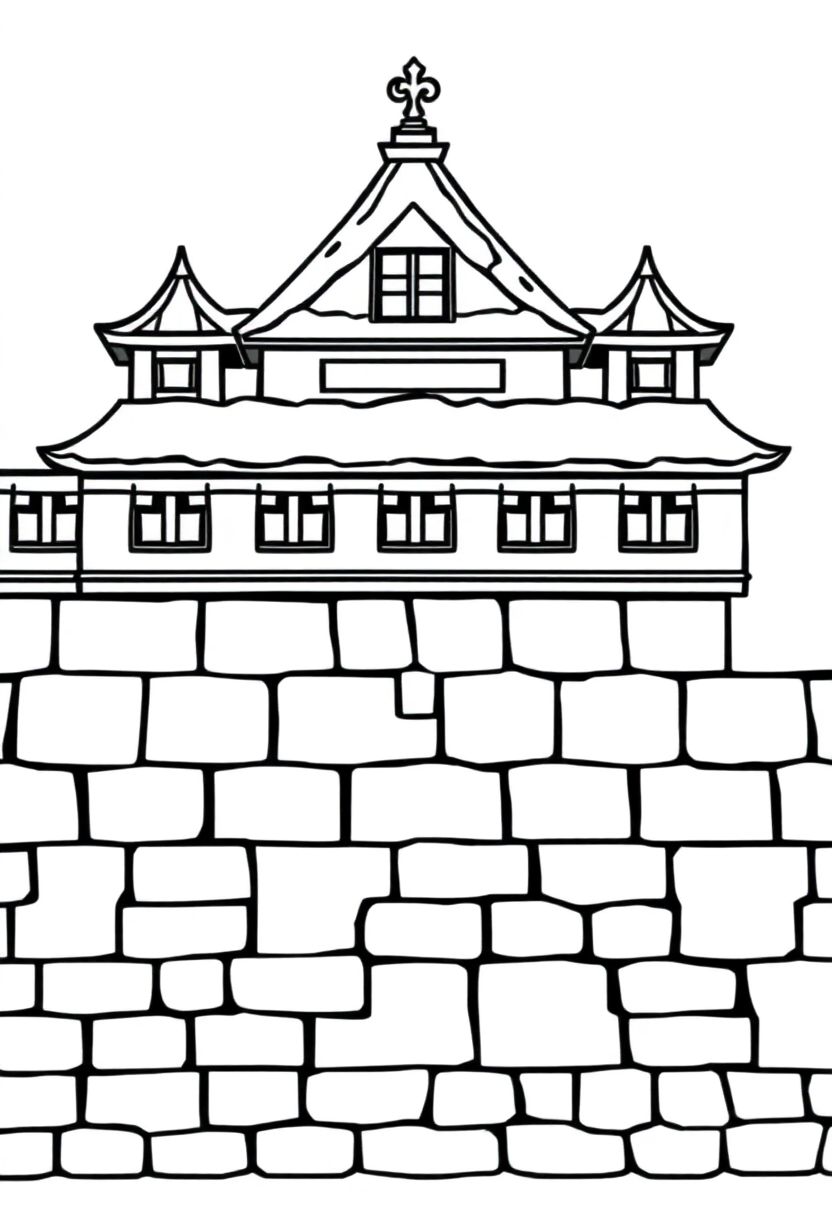 Palace wall top has snow details