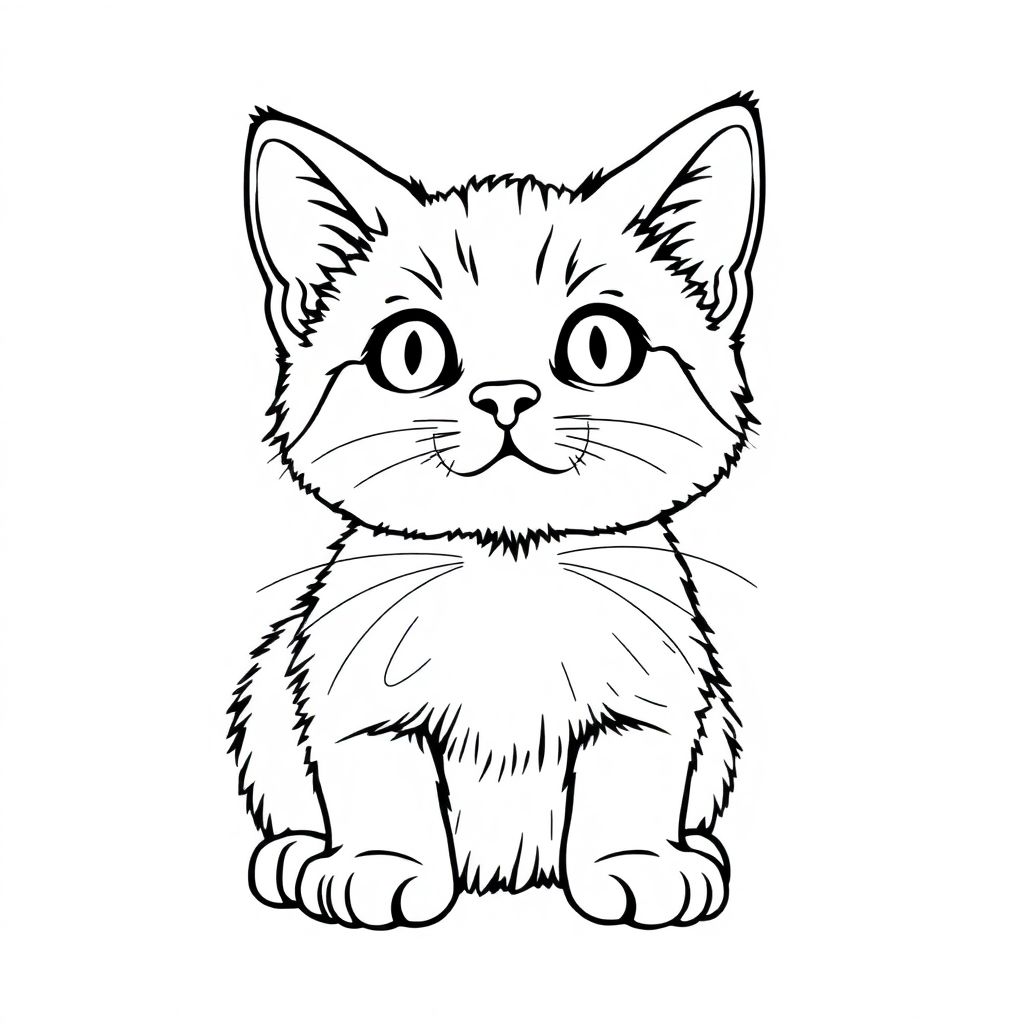 Help me generate a line drawing of a small cat.