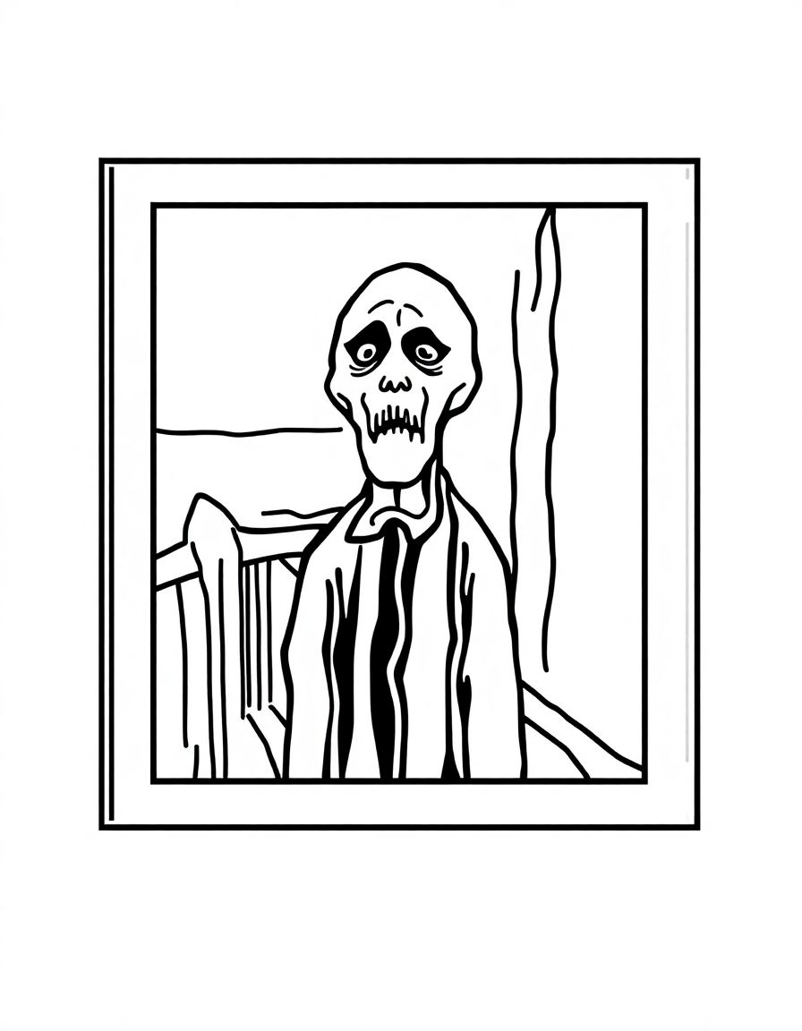 The Scream,in a frame,simple lines,coloring book style