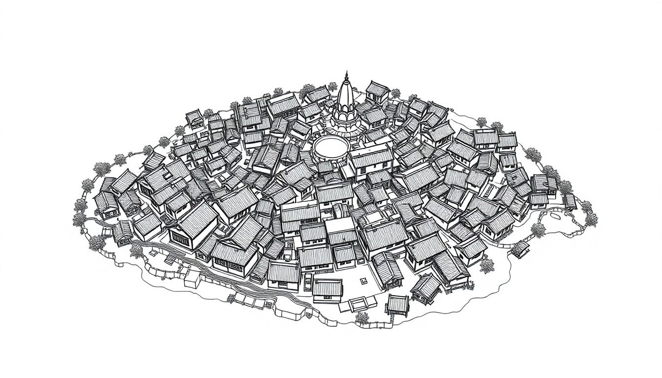 Aerial view of a cluster of Chinese villages