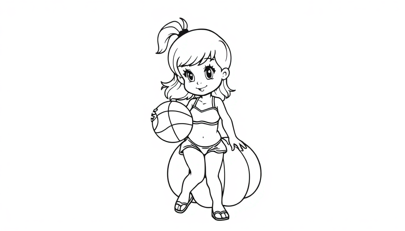 a small girl wearing swimsuit playing basketball