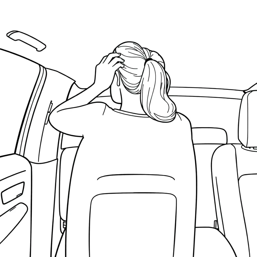 female traveler installing headrest on the back of car seat