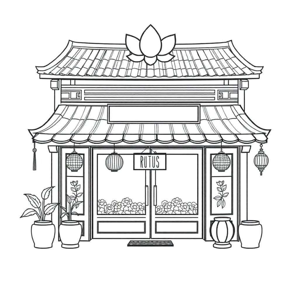 Prompt: A storefront design for a Chinese restaurant named Lotus Wooden Bucket Rice new Chinese f